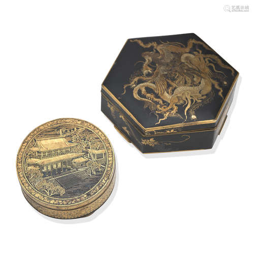 Meiji era An inlaid iron box by Komai Seibei and a damascened example