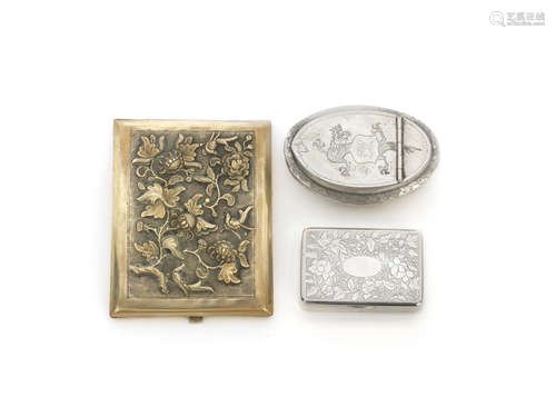 Early to late 19th century A silver snuff box, a cigarette case and another snuff box