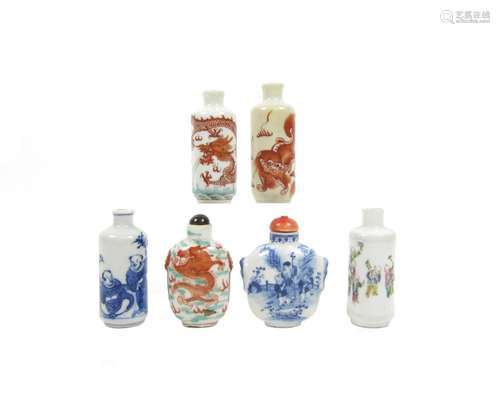 Six porcelain snuff bottles