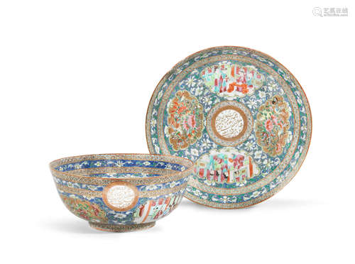 China, dated AH 1297/ AD 1879-80 A Cantonese Export porcelain bowl and dish made for Zill al-Sultan China, dated AH 1297/ AD 1879-80(2)