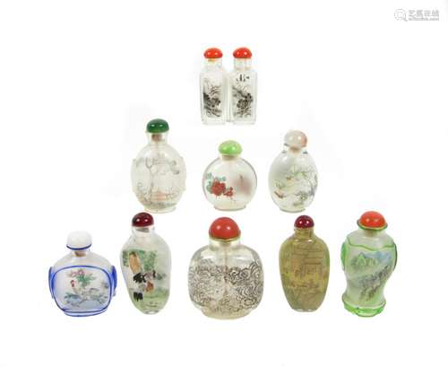 Nine inside-painted snuff bottles