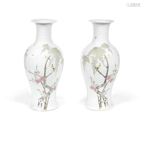 20th century A pair of enamelled baluster vases