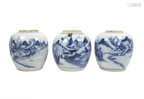 19th century Three blue and white ginger jars