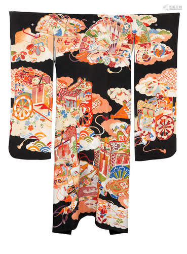 A furisode kimono and obi