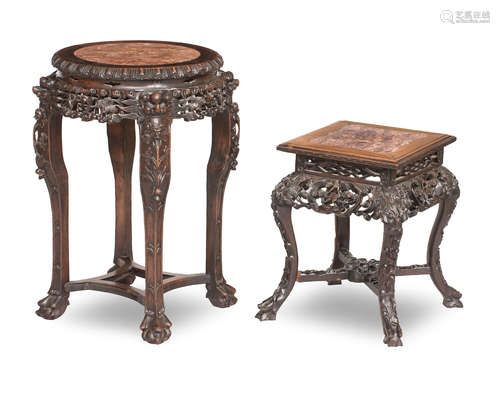 19th century Two marble topped blackwood jardinière stands