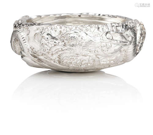 Meiji era, late 19th/early 20th century A relief-decorated silver bowl