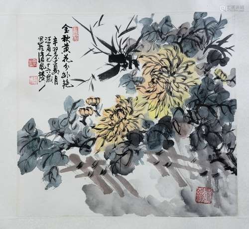 汪雨人 花卉 紙本 鏡片