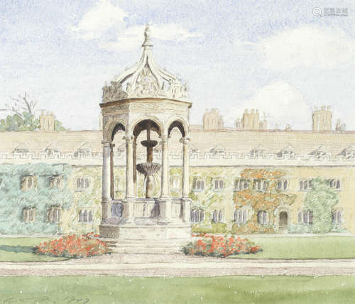 Anthony Day(British, 20th Century) Trinity College fountain, Cambridge