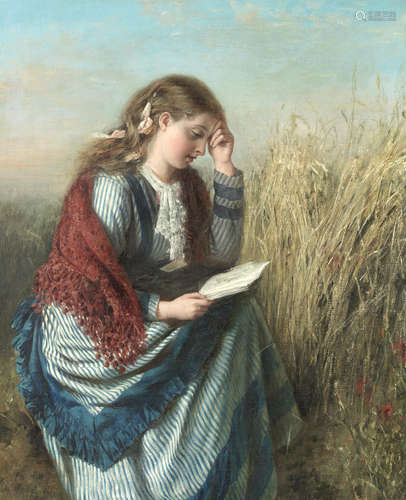 William Powell Frith, RA(British, 1819-1909) A girl reading in a cornfield