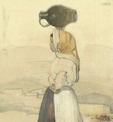 Giuseppe Biasi(Italian, 1885-1945) Study of a lady carrying water