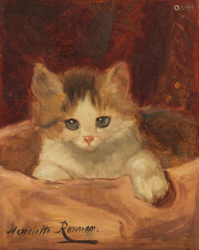 Henriette Ronner-Knip(Dutch, 1821-1909) Kitten on a pink cushion