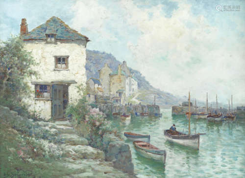 Alfred Fontville de Breanski(British, 1877-1957) 'In the harbour Polperro'