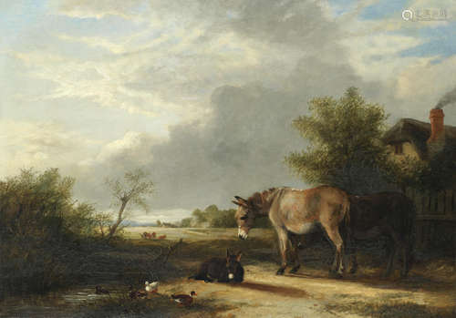 James Stark(British, 1794-1859)and figures attributed to Edmund Bristow (British, 1787-1876) Landscape with donkeys and ducks by a pond