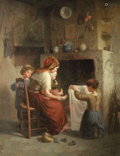 Paul Seignac(French, 1826-1904) Drying off by the fire