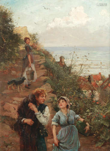 Frank E. Cox(British, born circa 1850, Exhibited, 1873 - 1894) Along the cliff path