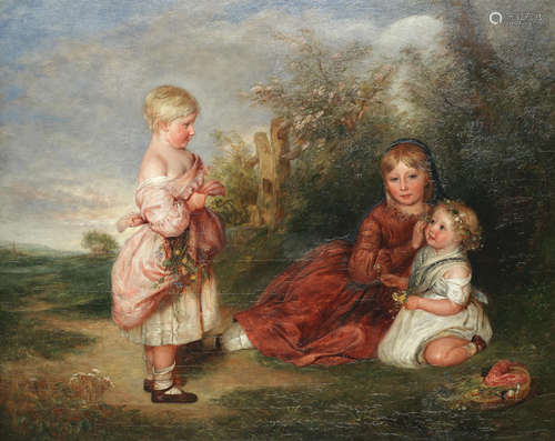 Charles West Cope(British, 1811-1890) Portrait of Margaret, May, and Emily Atkinson