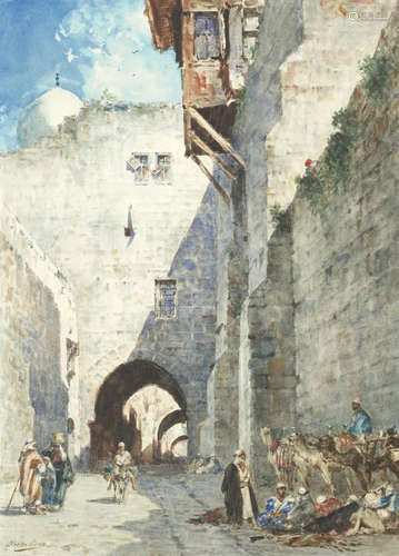 Narcisse Berchère(French, 1819-1891) A street in Jerusalem