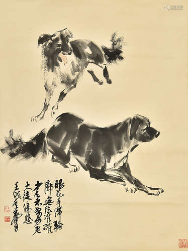 黄胄  双犬图