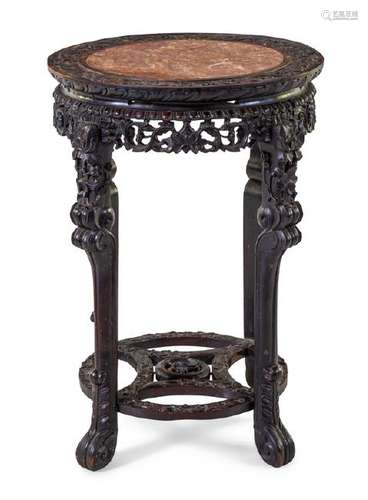 A Chinese Marble Inset Hardwood Side Stand 20TH CENTURY