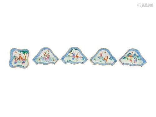 Five Chinese Painted Enamel Sweetmeat Dishes LATE