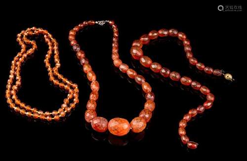 Three Chinese Amber Beaded Necklaces 20TH CENTURY each