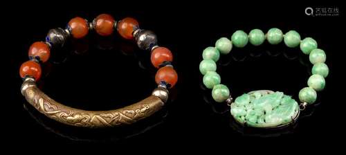 Two Chinese Hardstone Bracelets the first a red agate