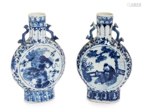 A Pair of Chinese Blue and White Porcelain Moon Flasks,