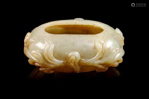 A Chinese Celadon Jade Water Coupe of oblong form with