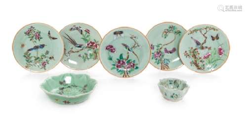 Seven Chinese Famille Rose Porcelain Articles 19TH