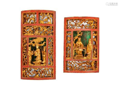 A Group of Carved Chinese Figures and Panels 20TH