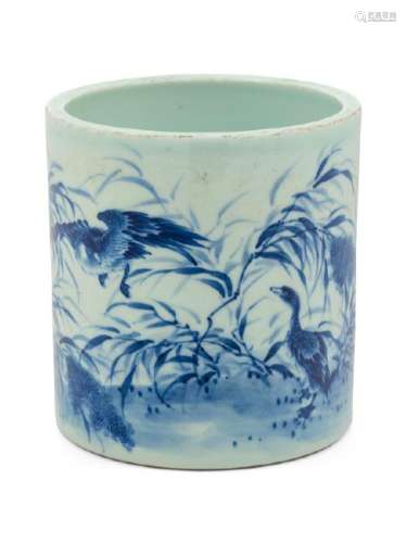 A Chinese Blue and White Porcelain Brushpot 20TH