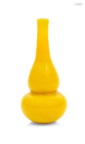 A Small Chinese Yellow Glass Gourd-Form Bottle 18TH