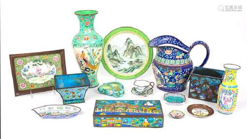 Fourteen Chinese Canton Enamel on Metal Wares LATE