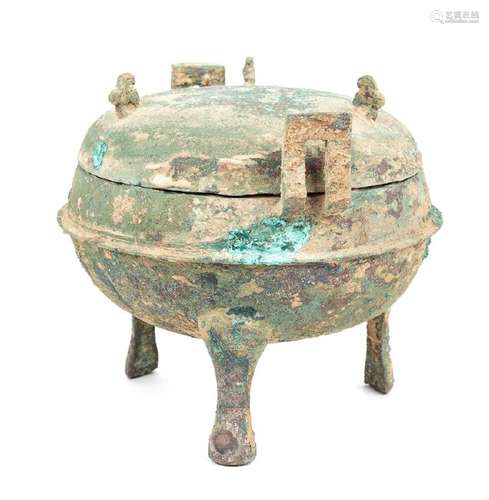 A Chinese Bronze Vessel and Cover, Ding the compressed