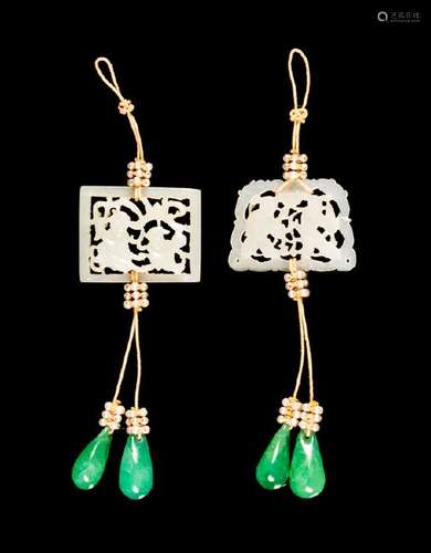 Two Chinese White Jade and Green Glass Pendants LATE