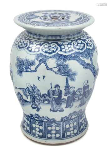 A Chinese Blue and White Porcelain Garden Stool LATE