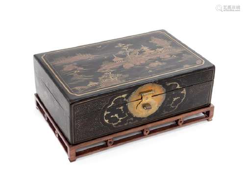 A Chinese Export Polychrome and Black Lacquer Box 20TH