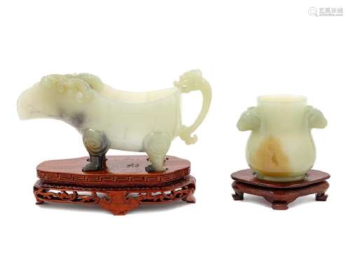 Two Chinese Agate 'Ram' Vessels the first of a bronze