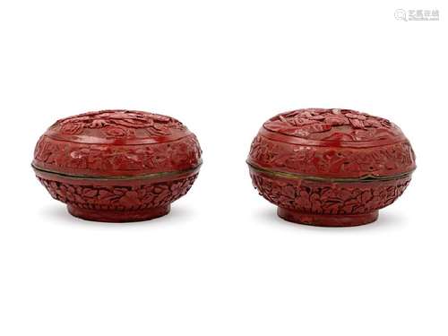 A Pair of Chinese Cinnabar Lacquer Covered Boxes LATE