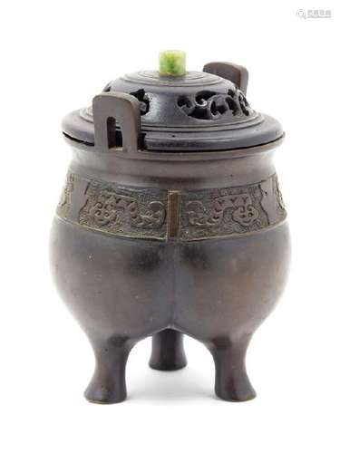 A Chinese Bronze Tripod Incense Burner 19TH CENTURY of