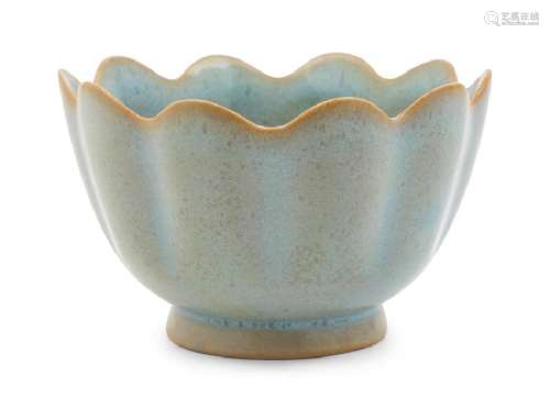 A Chinese Jun Blue Glazed Porcelain Lobed Bowl with