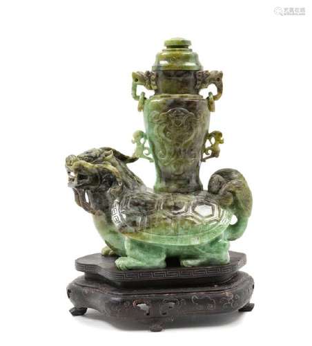 A Chinese Spinach Jade Covered Vase 20TH CENTURY