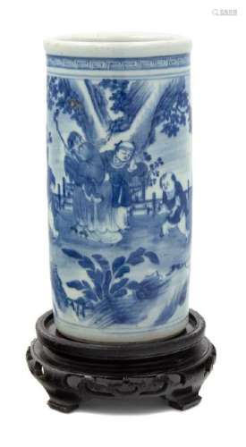 A Chinese Blue and White Porcelain Brushpot QING