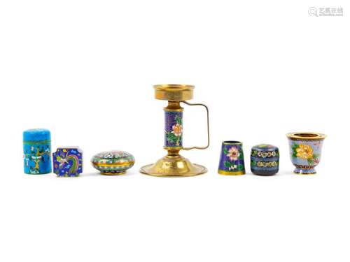 A Group of Seven Chinese Export Cloisonné Enamel