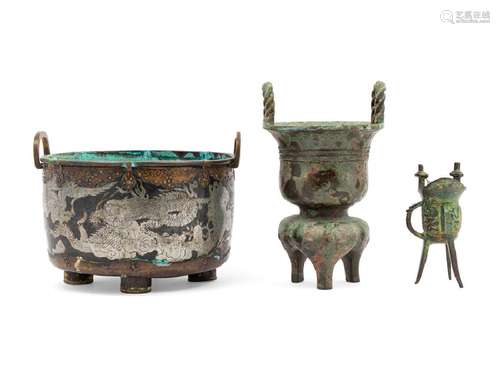 Three Chinese Bronze Vessels 20TH CENTURY the first a