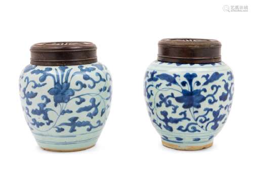 A Pair of Chinese Blue and White Porcelain Ginger Jars