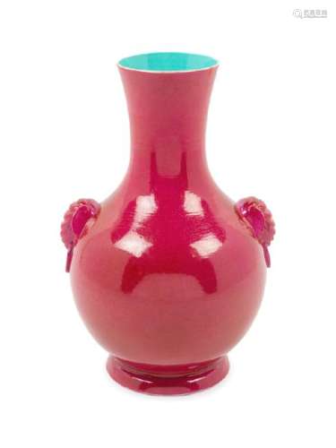 A Chinese Red Glazed Porcelain Vase 19TH CENTURY having