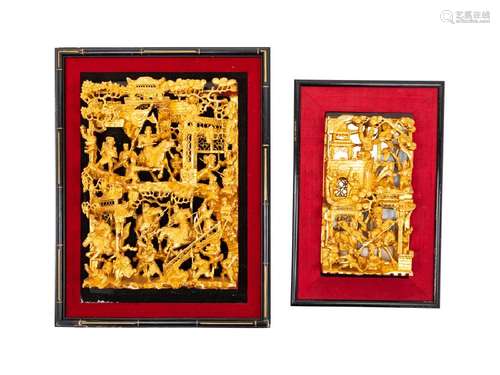 A Group of Four Chinese Gilt and Red Lacquered Wood