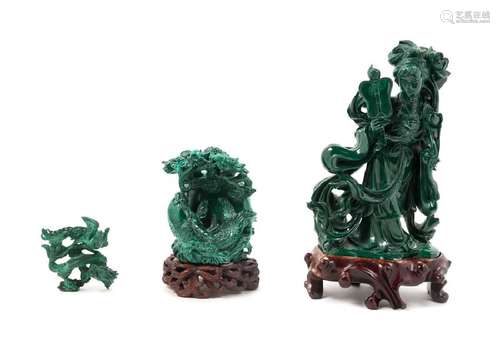 Three Chinese Malachite Figures the first a figure of a