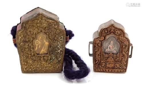 Two Sino-Tibetan Metal Traveling Shrines each depicting